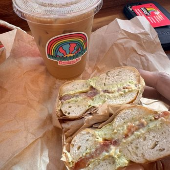 Rainbeau Jo's - Sleepy Giant with Early Bird on Rosemary bagel - Coffee & Tea Near Me - Lihue, Hawaii