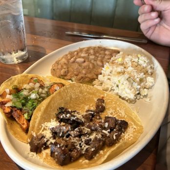Blanco Cocina + Cantina - Chicken taco and beef taco in a combo plate with rice and beans - Tacos Near Me - Coronado, California
