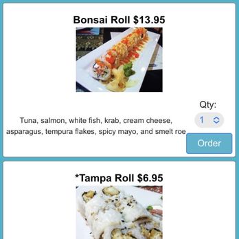 Blue Sake - Screenshot of the menu I wanted to remember I wanted the bonsai roll...lol - Asian Fusion Near Me - Dunedin, Florida