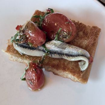 Golden Bear Station - My favorite appetizer- Boquerones Spanish white anchovies, roasted tomatoes 20 - Italian Near Me - Kenwood, California