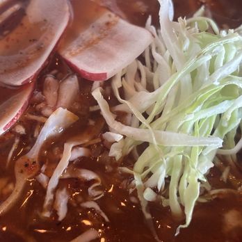 Nómada - POZOLE (sopa with pork, chili broth, hominy, and cabbage) -- kitchen neglected to include the bolillo (roll) listed on the menu - Seafood Near Me - Carlsbad, California