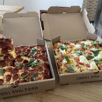 Krust - Pepperoni with hot honey on the left, Burrata on the right - Desserts Near Me - Tavernier, Florida Krust - Pepperoni with hot honey on the left, Burrata on the right - Desserts Near Me - Tavernier, Florida