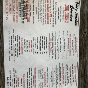Holy Smokes Bourbon and BBQ - Menu 2.25.26 - Barbeque Near Me - Watertown, New York