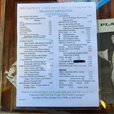 Menu photo 5 Broadway Cafe Big Bear City, CA