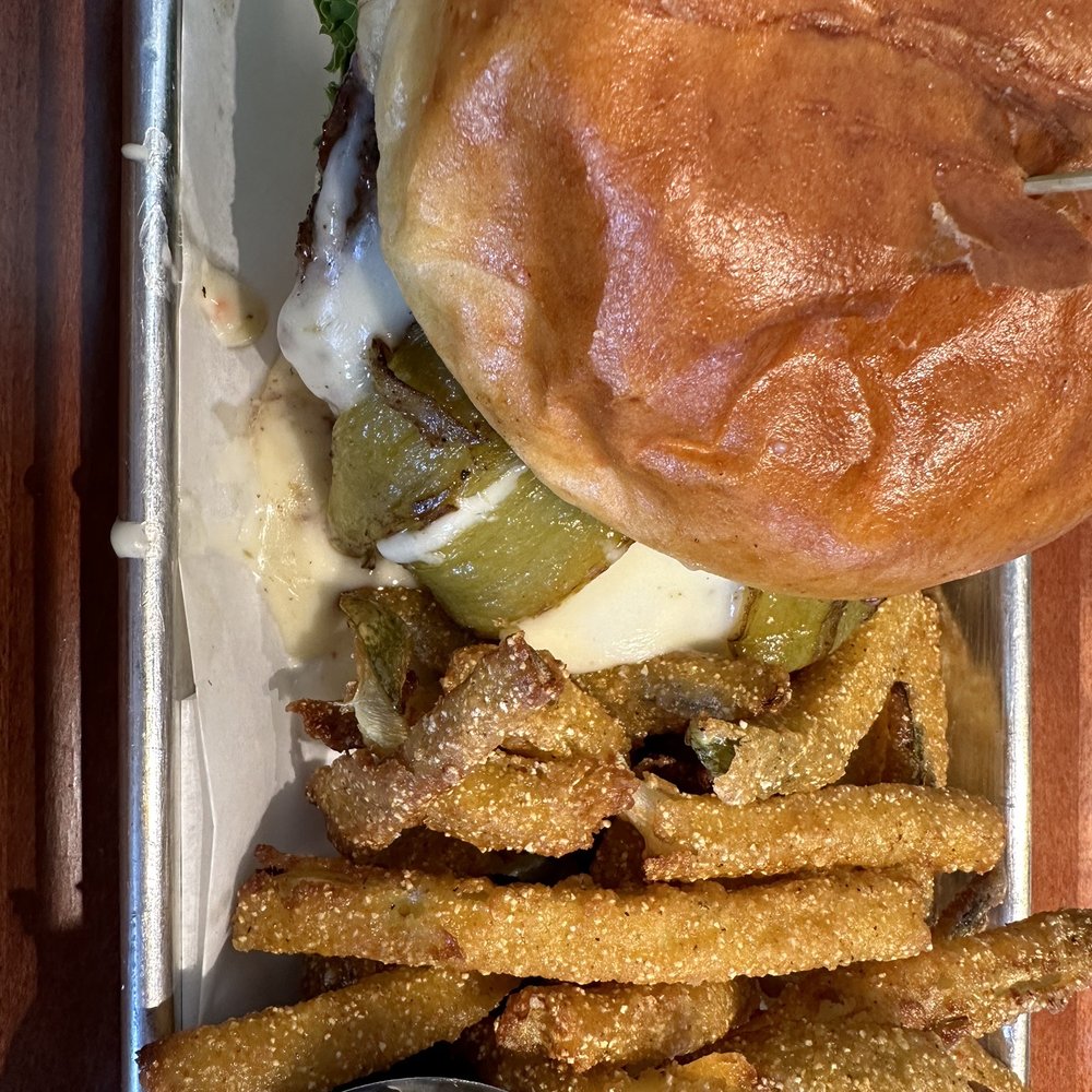 Brown Bag Burger - Green Chili Queso Burger with fried pickles... - Burgers Near Me - Flagstaff, Arizona Brown Bag Burger - Green Chili Queso Burger with fried pickles... - Burgers Near Me - Flagstaff, Arizona