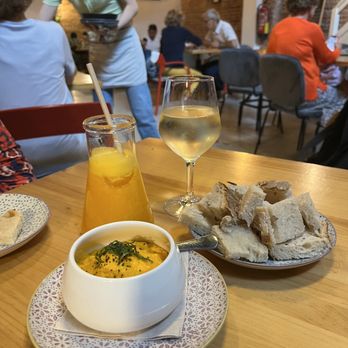 Zed - House cava, fresh squeezed orange juice and the roasted carrot and kefir lime mousse - Spanish Near Me - Barcelona, B Zed - House cava, fresh squeezed orange juice and the roasted carrot and kefir lime mousse - Spanish Near Me - Barcelona, B