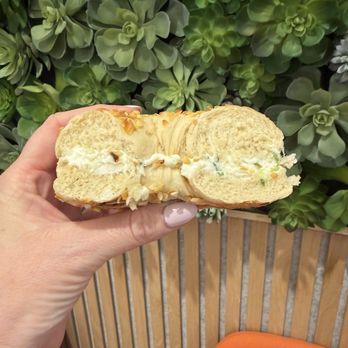 Beetsy Donut & Bagel - Onion bagel with chive/garlic cream cheese. Doughy middle, crunchy outside... so good! - Donuts Near Me - Anaheim, California Beetsy Donut & Bagel - Onion bagel with chive/garlic cream cheese. Doughy middle, crunchy outside... so good! - Donuts Near Me - Anaheim, California