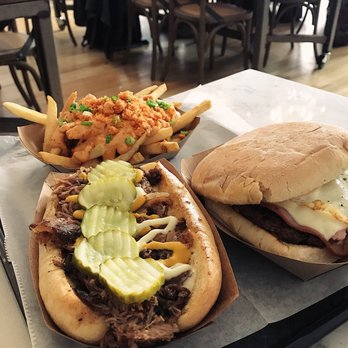Block 16 - Pulled pork roll croque garçon and gangsta fries - American Near Me - Omaha, Nebraska