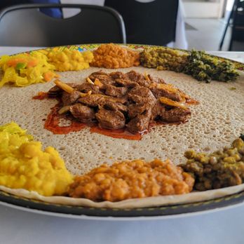 Beteseb Restaurant - Veggie Combo with Awaze Tibs - Ethiopian Near Me - Anaheim, California