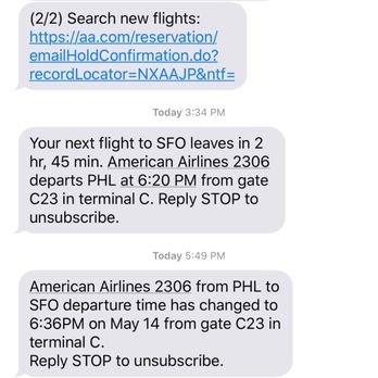 American Airlines - Just a text from AA on the flight delay. This is not all the delays, they are just minimizing the texts. - Airlines Near Me - Warwick, Rhode Island