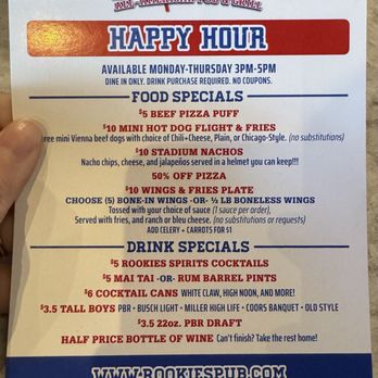 Rookies All-American Pub & Grill - Happy Hour Menu - American Near Me - Hoffman Estates, Illinois
