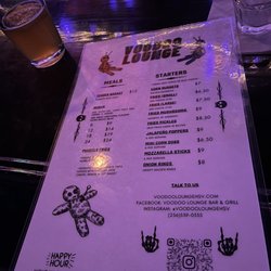 The Voodoo Lounge - Food menu as of April 2023 (did not see a drink menu)