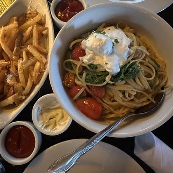 Edendale - Linguine with blistered tomatoes and truffle parmesan fries. - New American Near Me - Los Angeles, California