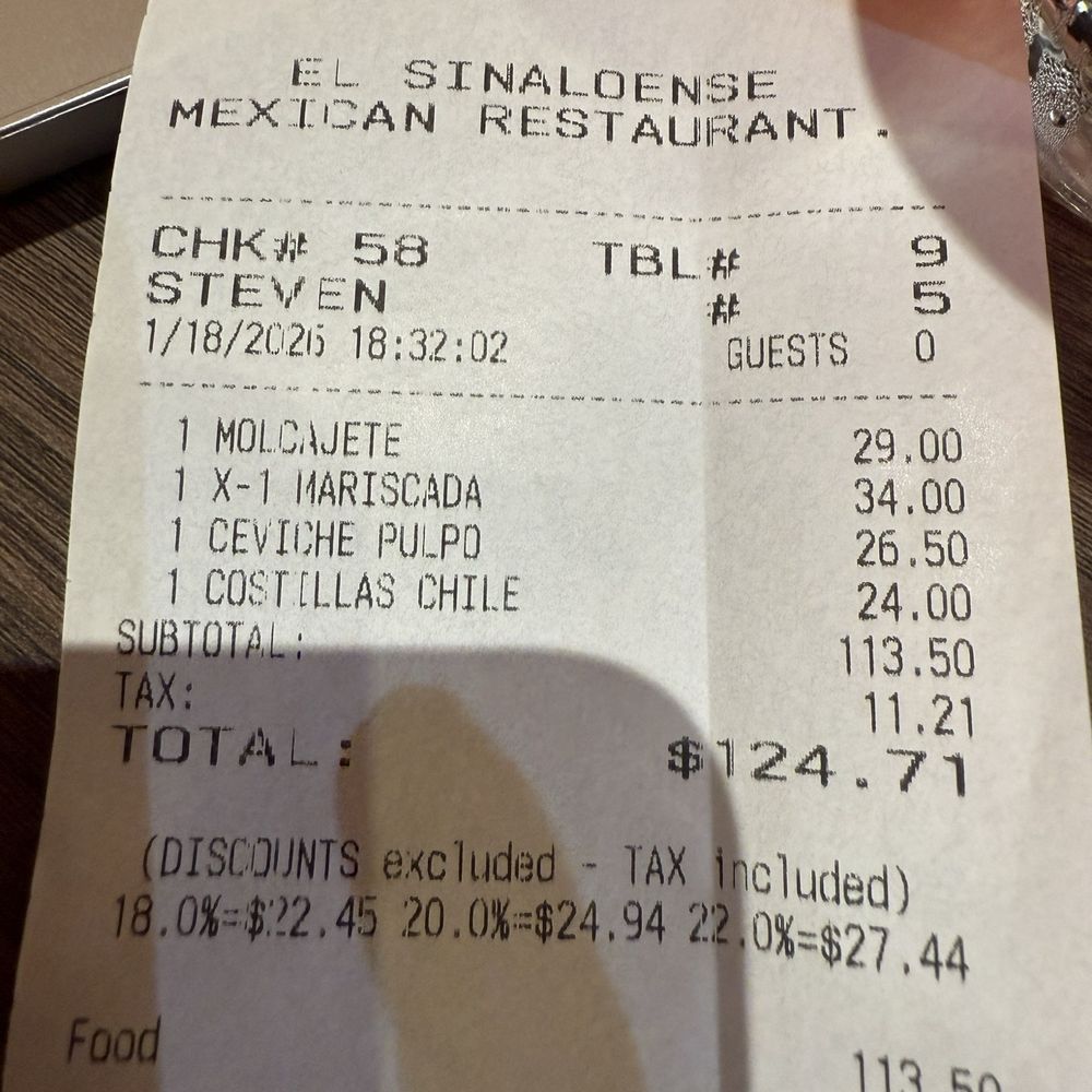 El Sinaloense - Dinner for 3 with leftover - Seafood Near Me - San Mateo, California