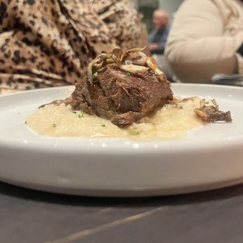 Pearl & Vine - Braised short rib with pecorino risotto and mushrooms, au jus - New American Near Me - Katy, Texas