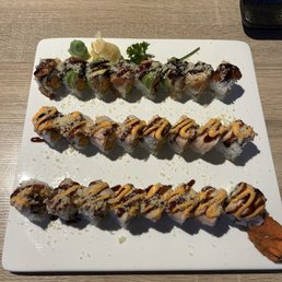 Top to bottom: Godzilla Roll, Alaskan Beauty, and Aloha Roll Top to bottom: Godzilla Roll, Alaskan Beauty, and Aloha Roll