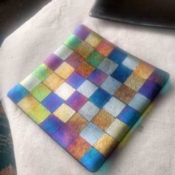 Fire Glass Studio - Iridescent glass-square  plate. My favorite type of glass to use! - Art Classes Near Me - Canoga Park, California