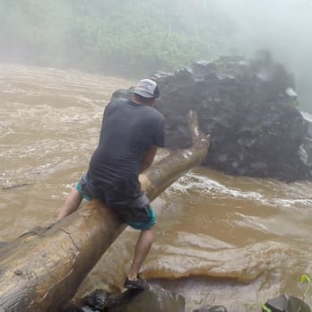 Wailua Falls - He's determined to get to the rock (which I do not recommend in this condition) - Parks Near Me - Lihue, Hawaii Wailua Falls - He's determined to get to the rock (which I do not recommend in this condition) - Parks Near Me - Lihue, Hawaii