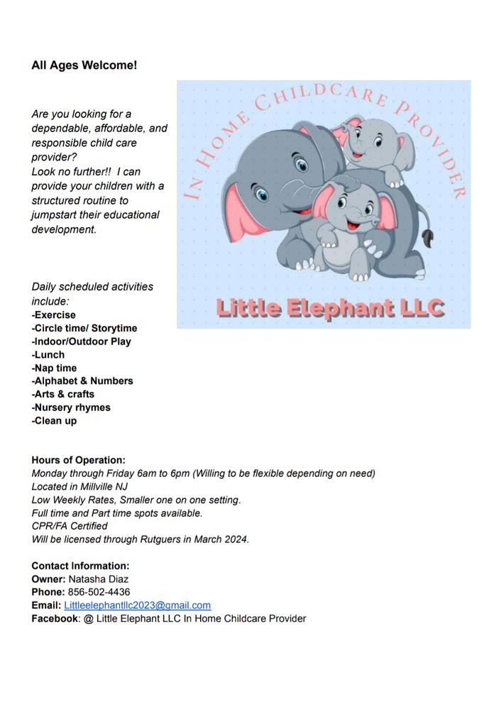 LITTLE ELEPHANT Request Consultation 106 Sharp St, Millville, New Jersey Child Care & Day
