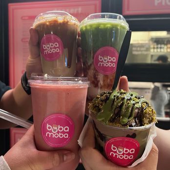 Boba Moba - Iced Biscoff Cookie Butter Latte, Iced Strawberry Matcha Latte, Strawberry Banana Smoothie, and Dubai Chocolate Sundae - Bubble Tea Near Me - Glendale, California Boba Moba - Iced Biscoff Cookie Butter Latte, Iced Strawberry Matcha Latte, Strawberry Banana Smoothie, and Dubai Chocolate Sundae - Bubble Tea Near Me - Glendale, California