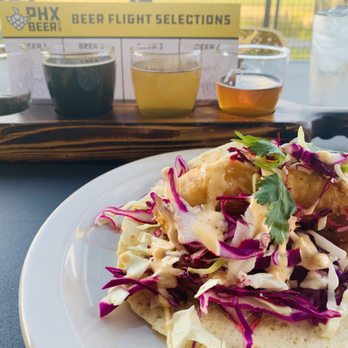 PHX Beer - Does running away from the work week count as cardio? I don't count weekend calories from this beer flight and fish taco. - American Near Me - Scottsdale, Arizona PHX Beer - Does running away from the work week count as cardio? I don't count weekend calories from this beer flight and fish taco. - American Near Me - Scottsdale, Arizona