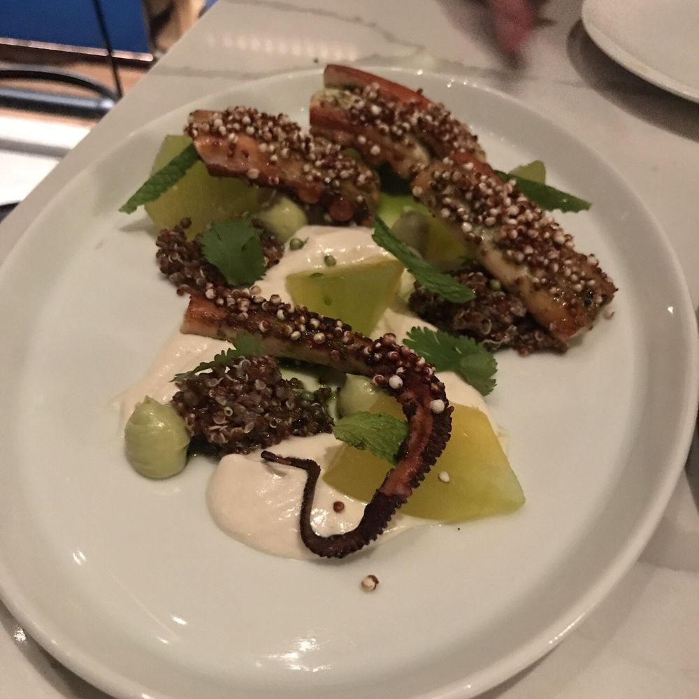 the Albert - Octopus with heavy mayo, quinoa and melon...eeekkk - New American Near Me - Chicago, Illinois the Albert - Octopus with heavy mayo, quinoa and melon...eeekkk - New American Near Me - Chicago, Illinois