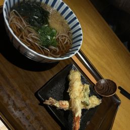 Tempura Udon with soba noodles instead of. Tempura Udon with soba noodles instead of.