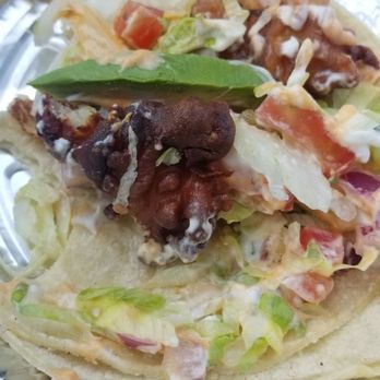 Mariscos El Mazatleco - Burnt battered shrimp in the cold shrimp taco. - Food Trucks Near Me - Van Nuys, California