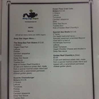 Deep Sea Vegan - Menu for dinner - Vegan Near Me - Nashville, Tennessee