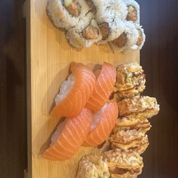 Salmon nigiri, spicy salmon, Pink Moon Salmon nigiri, spicy salmon, Pink Moon