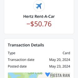 NOTE: The transaction date that they put the charge through was May 20th for gas on a car that wasn't returned until the following day.