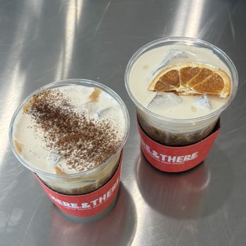 Here & There - (L) Vienna espresso latte, (R) Orange Cold Brew - Coffee & Tea Near Me - La Mirada, California Here & There - (L) Vienna espresso latte, (R) Orange Cold Brew - Coffee & Tea Near Me - La Mirada, California