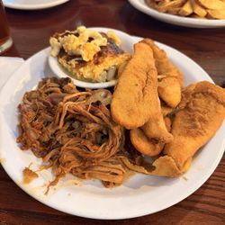 Wagon Wheel Restaurant - Pit bbq, fried squash, macaroni and cheese.
