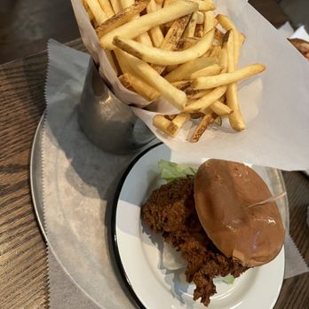 The Rex Burger & Lobster - Crispy Chicken Sandwich with fries - American Near Me - Mineola, New York The Rex Burger & Lobster - Crispy Chicken Sandwich with fries - American Near Me - Mineola, New York