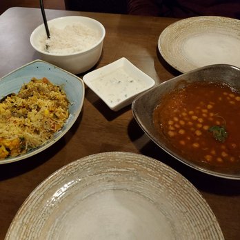 Amiraj Modern Indian Kitchen - Vegetable Biryani and Chana Masala. Excellent! - Bars Near Me - Williamsburg, Virginia