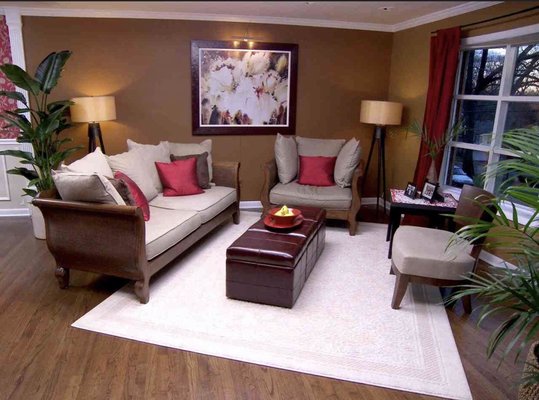 Reimagined existing furniture to create a relaxing, cozy, conversational living area. Let the good energy flow! - Reimagined layout of living room, using all of the clients own furniture. Reimagined existing furniture to create a relaxing, cozy, conversational living area. Let the good energy flow! - Reimagined layout of living room, using all of the clients own furniture.
