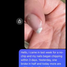 Correspondence with nail salon regarding issue with manicure. Correspondence with nail salon regarding issue with manicure.