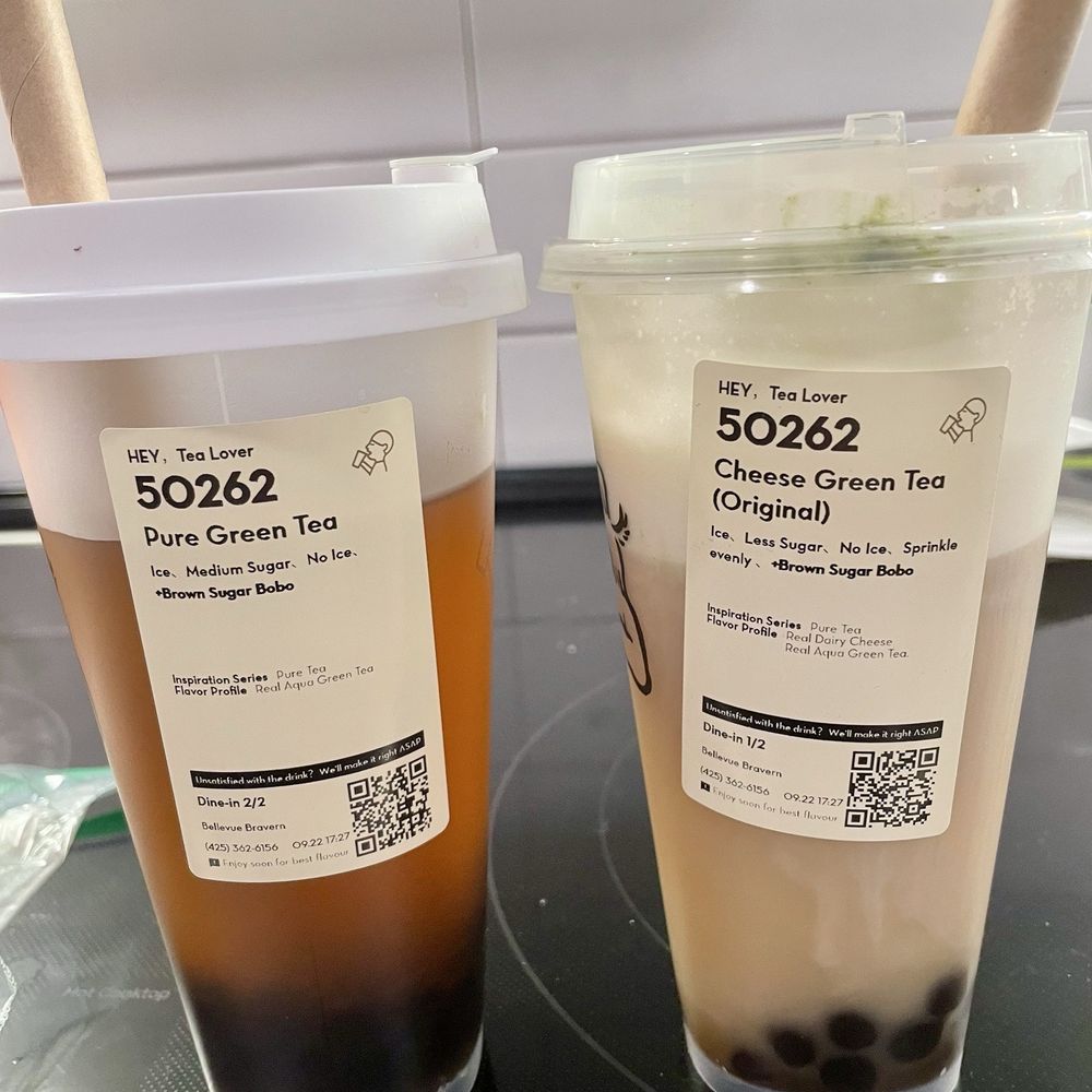 Heytea - Pure green tea, Cheese Green Tea - Bubble Tea Near Me - Bellevue, Washington