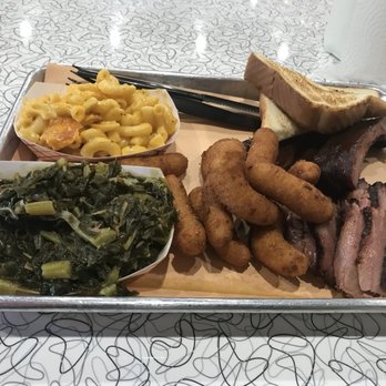 The Original Q Shack - Two Two Meat Combo Plate with ribs, brisket, green & Mac n Mac & Cheese - Barbeque Near Me - Durham, North Carolina The Original Q Shack - Two Two Meat Combo Plate with ribs, brisket, green & Mac n Mac & Cheese - Barbeque Near Me - Durham, North Carolina
