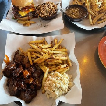 Phil's BBQ - Po Phil's Cheese Burger Po'boy, Sweet Baked Beans (Small), Fresh Cut Fries (Small). Rib - less Dinner, Macaroni Salad (Small)/fries - Barbeque Near Me - San Diego, California Phil's BBQ - Po Phil's Cheese Burger Po'boy, Sweet Baked Beans (Small), Fresh Cut Fries (Small). Rib - less Dinner, Macaroni Salad (Small)/fries - Barbeque Near Me - San Diego, California