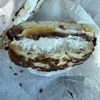 NY Bagel & Deli - Asiago bagel, cream cheese bacon egg and cheddar - Breakfast & Brunch Near Me - Orlando, Florida NY Bagel & Deli - Asiago bagel, cream cheese bacon egg and cheddar - Breakfast & Brunch Near Me - Orlando, Florida