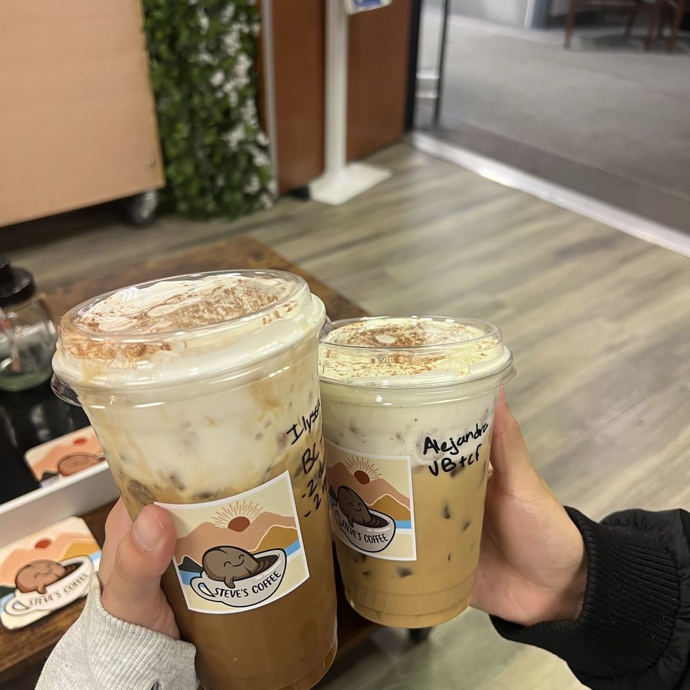 Steve's Coffee - Signature Latte + Banana Caramel Latte - Coffee & Tea Near Me - Rancho Cucamonga, California Steve's Coffee - Signature Latte + Banana Caramel Latte - Coffee & Tea Near Me - Rancho Cucamonga, California