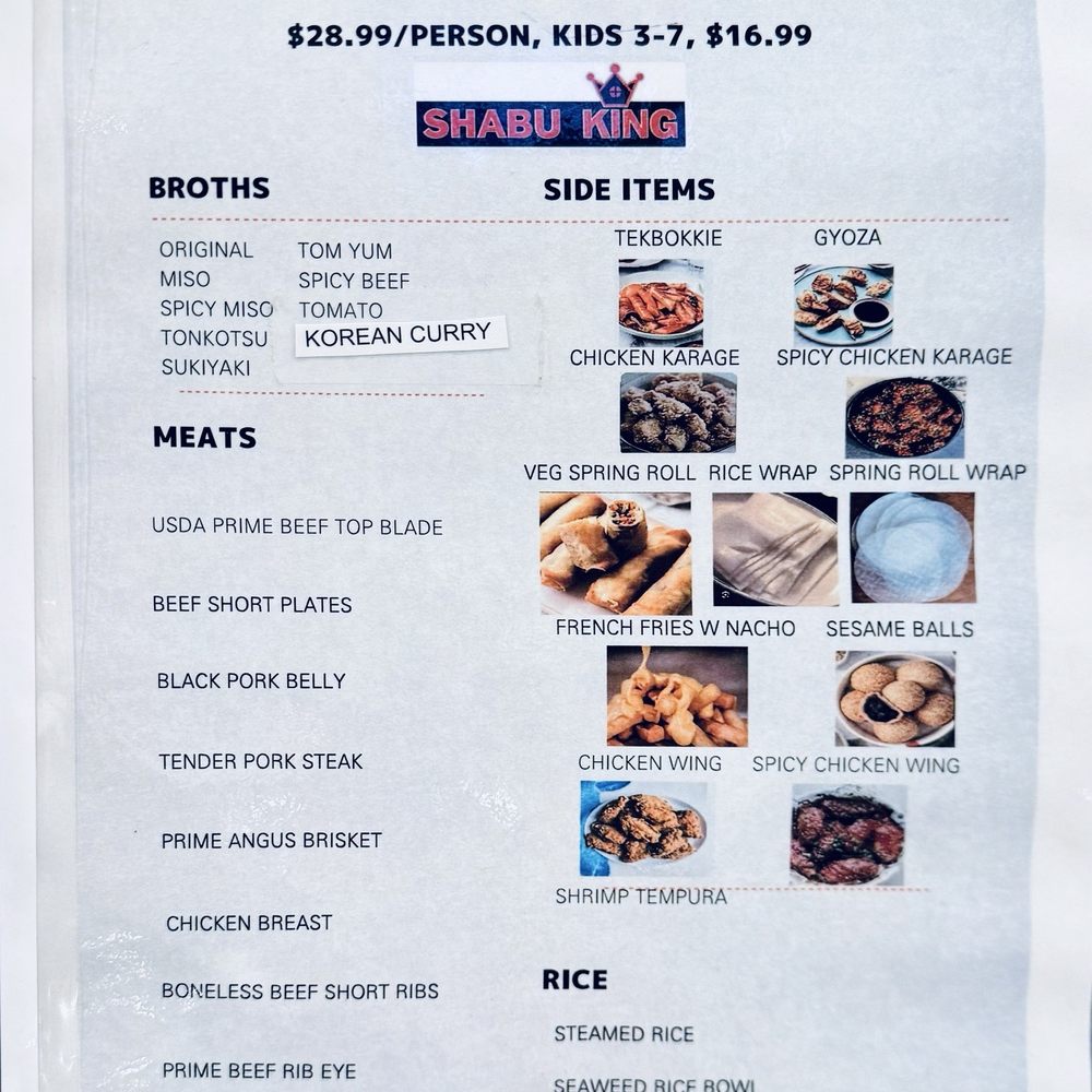 Shabu King - Premium Menu, technically the lower of the two dinner tiers - Buffets Near Me - Dublin, California Shabu King - Premium Menu, technically the lower of the two dinner tiers - Buffets Near Me - Dublin, California