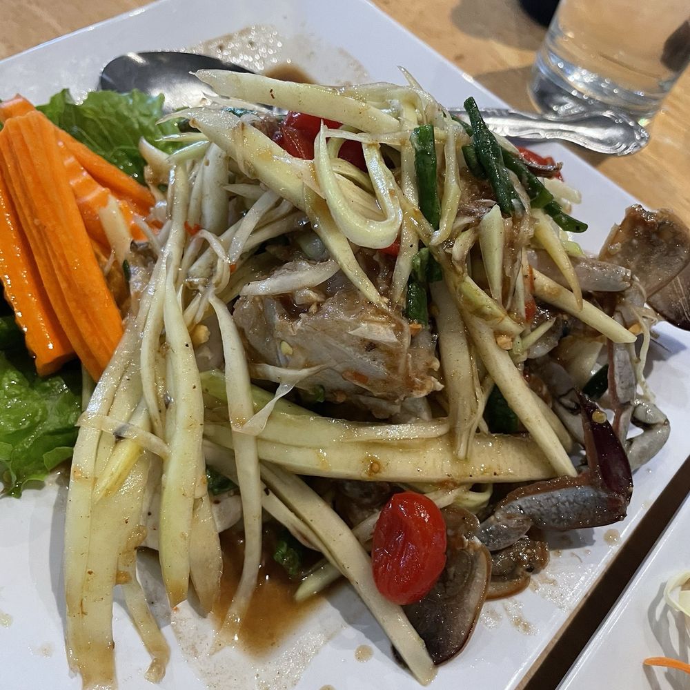 Palms Thai Restaurant - Papaya salad with fermented fish sauce and blue crabs - Seafood Near Me - Los Angeles, California Palms Thai Restaurant - Papaya salad with fermented fish sauce and blue crabs - Seafood Near Me - Los Angeles, California
