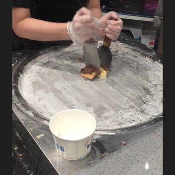 ICICLES - First step: crushing the dry goods on the cold plate - Ice Cream & Frozen Yogurt Near Me - San Mateo, California ICICLES - First step: crushing the dry goods on the cold plate - Ice Cream & Frozen Yogurt Near Me - San Mateo, California