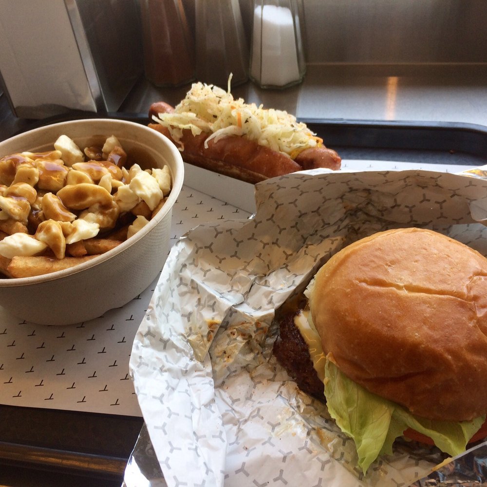 Chez Tousignant - Small poutine, cheeseburger and hot dog - Burgers Near Me - Montreal, Quebec