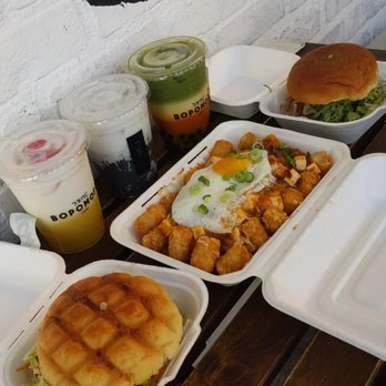 Bopomofo Cafe - Strawberry corn milk, hey sesame, carrot matcha, honey walnut shrimp burger, bolo Taiwanese chicken sandwich, mapo tots - Bubble Tea Near Me - San Gabriel, California Bopomofo Cafe - Strawberry corn milk, hey sesame, carrot matcha, honey walnut shrimp burger, bolo Taiwanese chicken sandwich, mapo tots - Bubble Tea Near Me - San Gabriel, California