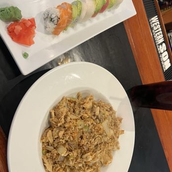 Sake Bomb - Rainbow roll and chicken Fried Rice Dinner - Sushi Bars Near Me - Newport, Kentucky Sake Bomb - Rainbow roll and chicken Fried Rice Dinner - Sushi Bars Near Me - Newport, Kentucky