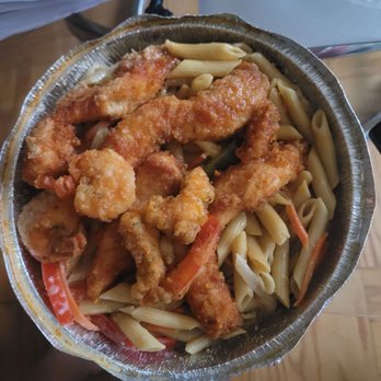 Footprints Cafe - Honey garlic chicken and shrimp Rasta Pasta - Caribbean Near Me - Brooklyn, New York