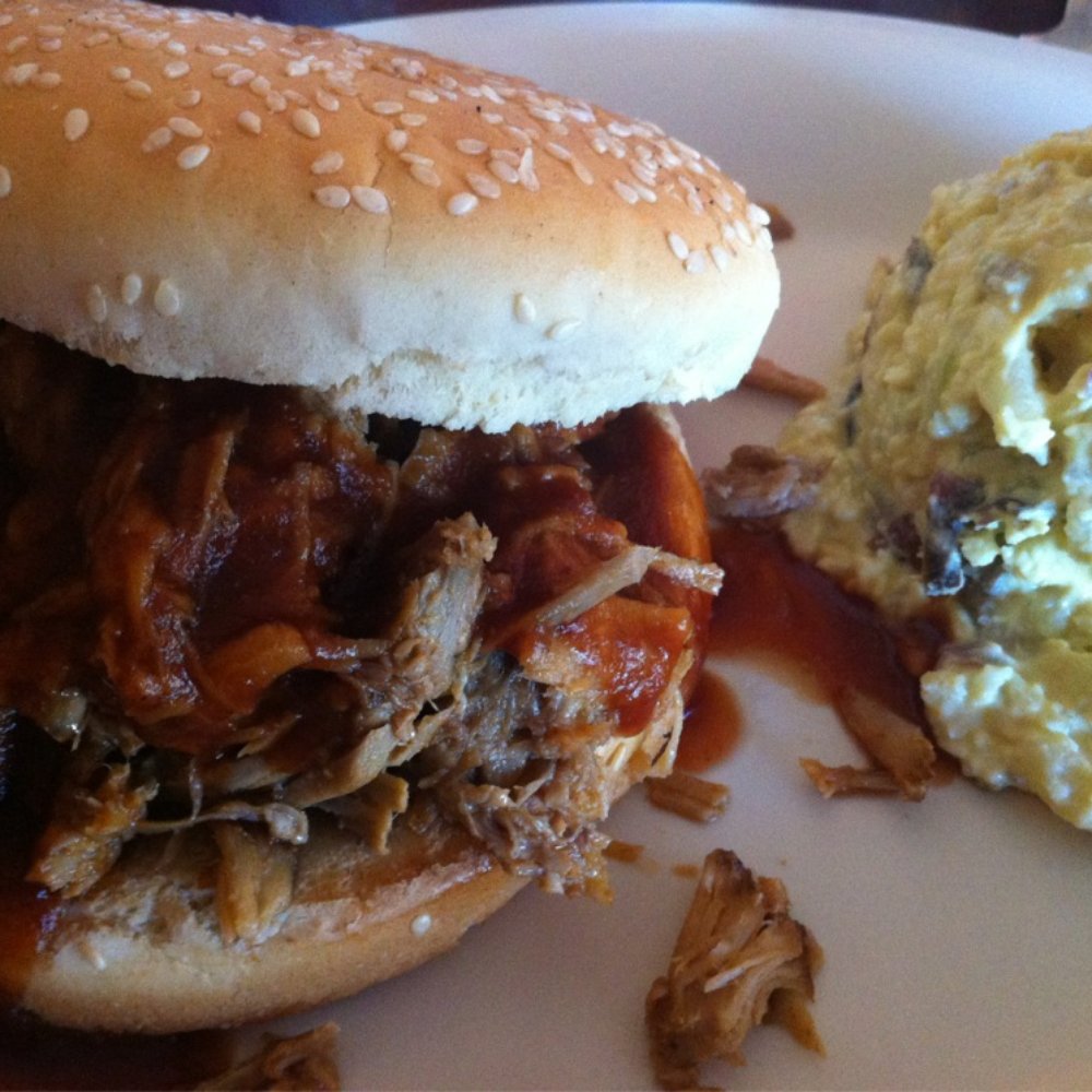 Hog Wild Bar-B-Que - BBQ Pork sandwich with potato salad - Barbeque Near Me - Placerville, California Hog Wild Bar-B-Que - BBQ Pork sandwich with potato salad - Barbeque Near Me - Placerville, California